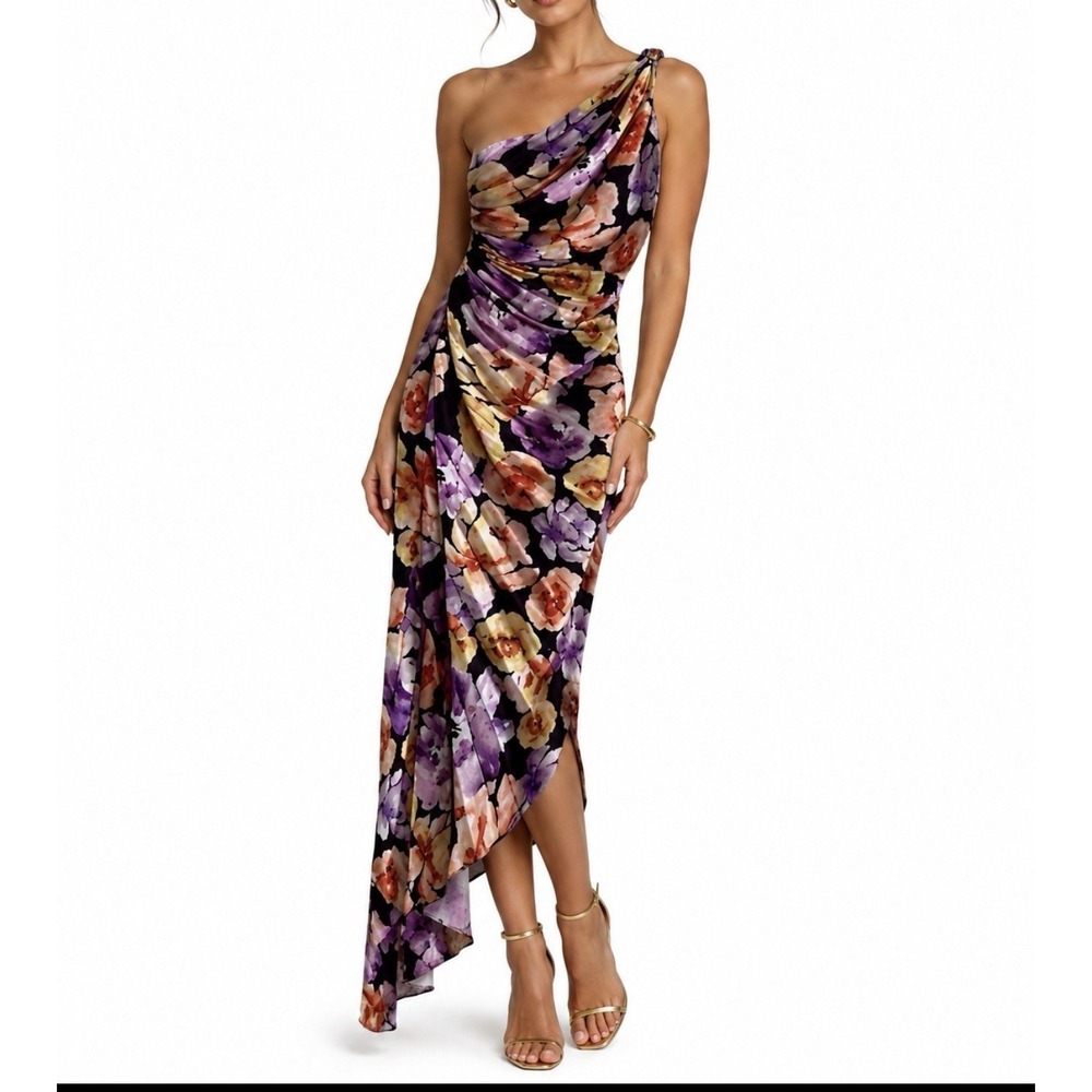 Anthropologie GEISHA DESIGNS(NWT)Floral Midi  Asymmetrical OneShoulder Dress-XXS